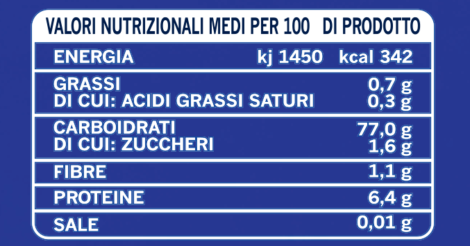 valori nutrizionali preparato per torte leggere