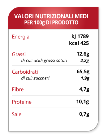 tabella nutrizionale cortigiani all'olio d'oliva almaverde Molino Spadoni